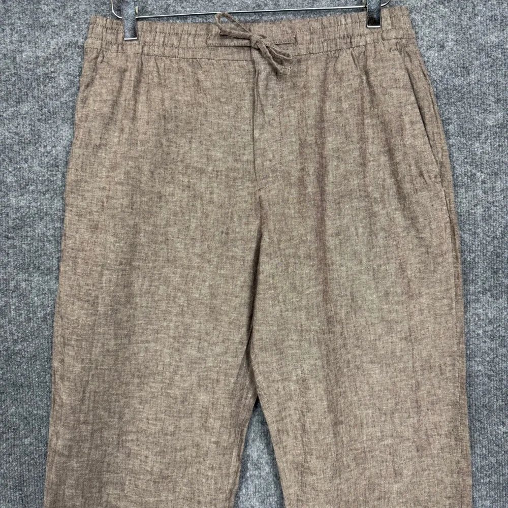 H&M Pants Womens Small‎ Brown Linen Blend Drawstring Regular Fit Straight Leg